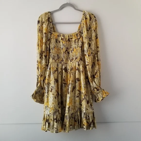 River Island metallic floral long sleeve dress size 14 - Picture 2 of 5